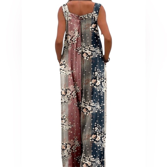Bohemian Floral Multiprint Jumpsuit - Pink, Blue, Cream 4X - Picture 2 of 15